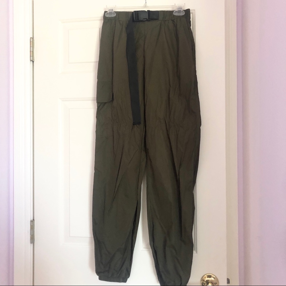 shein olive utility joggers